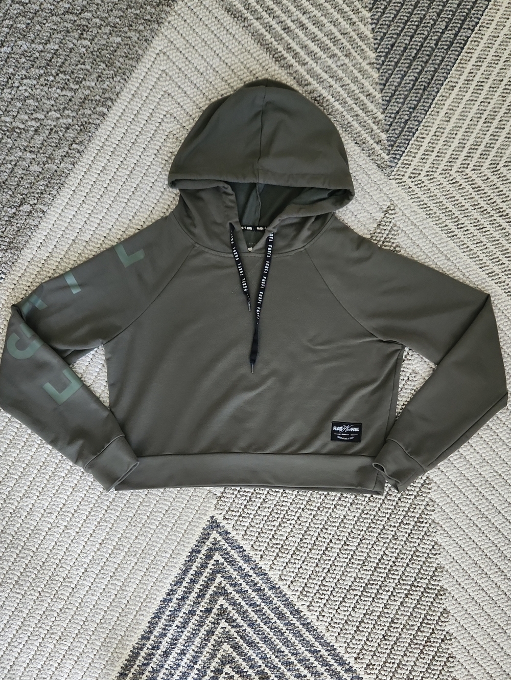 Flag Nor Fail Hooded Cropped Sweatshirt - Olive Green - M